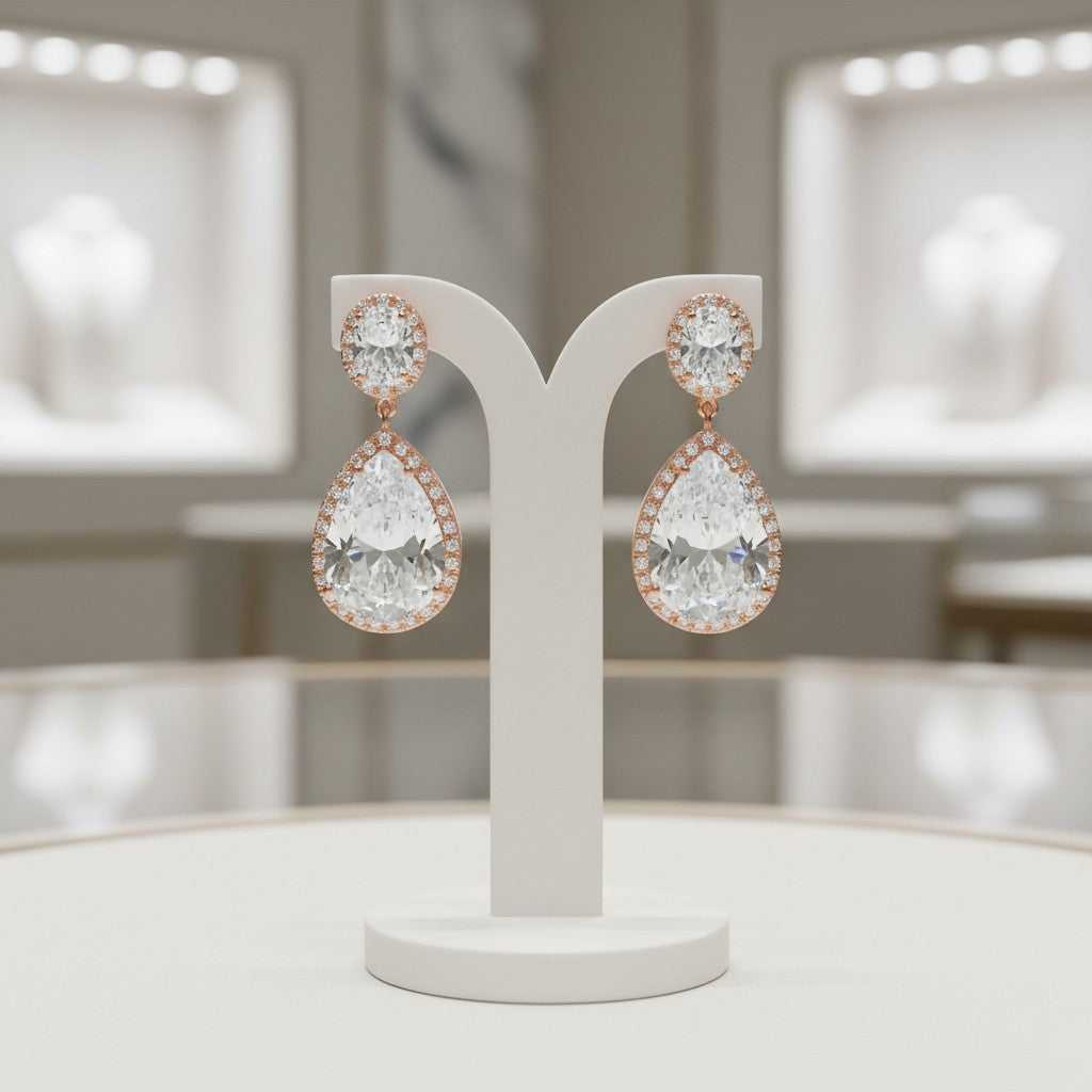 Cubic Zirconia Collection - Sheer Elegance Earrings - Rose Gold - CZER378