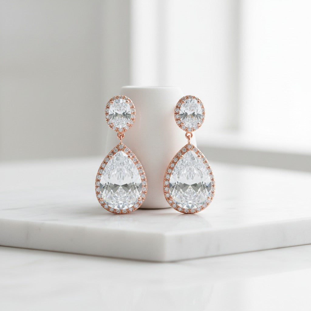 Cubic Zirconia Collection - Sheer Elegance Earrings - Rose Gold - CZER378
