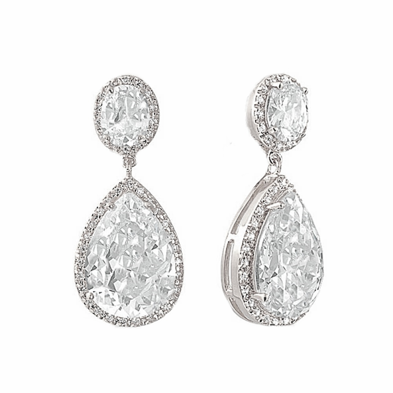 CUBIC ZIRCONIA COLLECTION - SHEER ELEGANCE EARRINGS - SILVER - CZER378