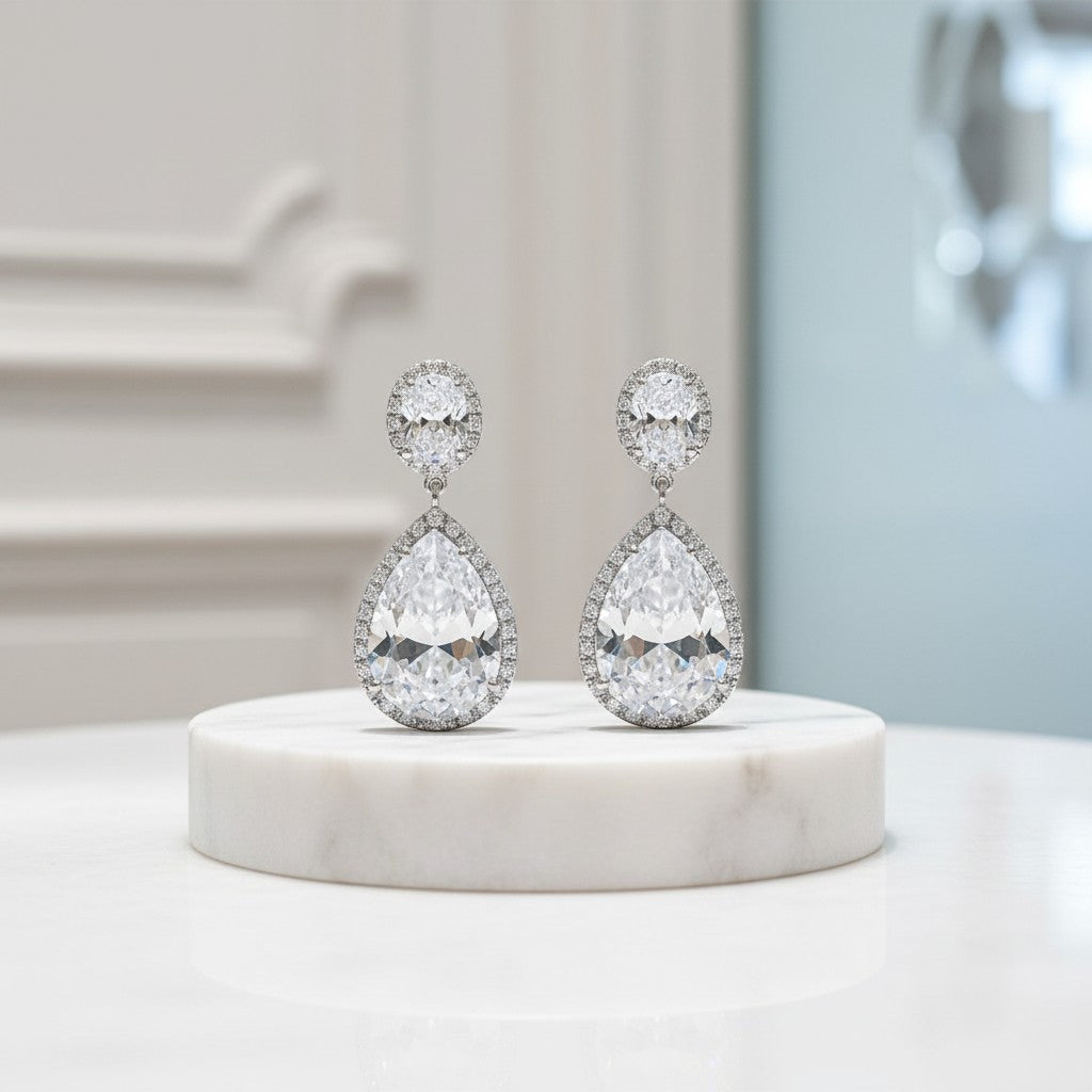 CUBIC ZIRCONIA COLLECTION - SHEER ELEGANCE EARRINGS - SILVER - CZER378
