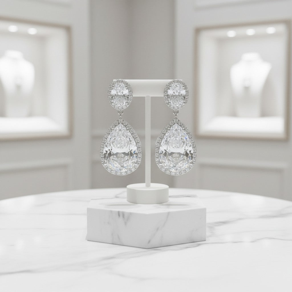 CUBIC ZIRCONIA COLLECTION - SHEER ELEGANCE EARRINGS - SILVER - CZER378