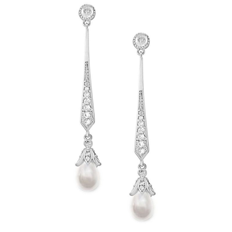Cubic Zirconia Collection - Glitzy Pearl drop earrings - CZER379