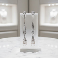 Cubic Zirconia Collection - Glitzy Pearl drop earrings - CZER379