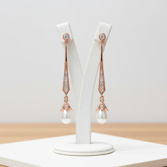 CUBIC ZIRCONIA COLLECTION - GLITZY PEARL DROP EARRINGS - ROSE GOLD - CZER379