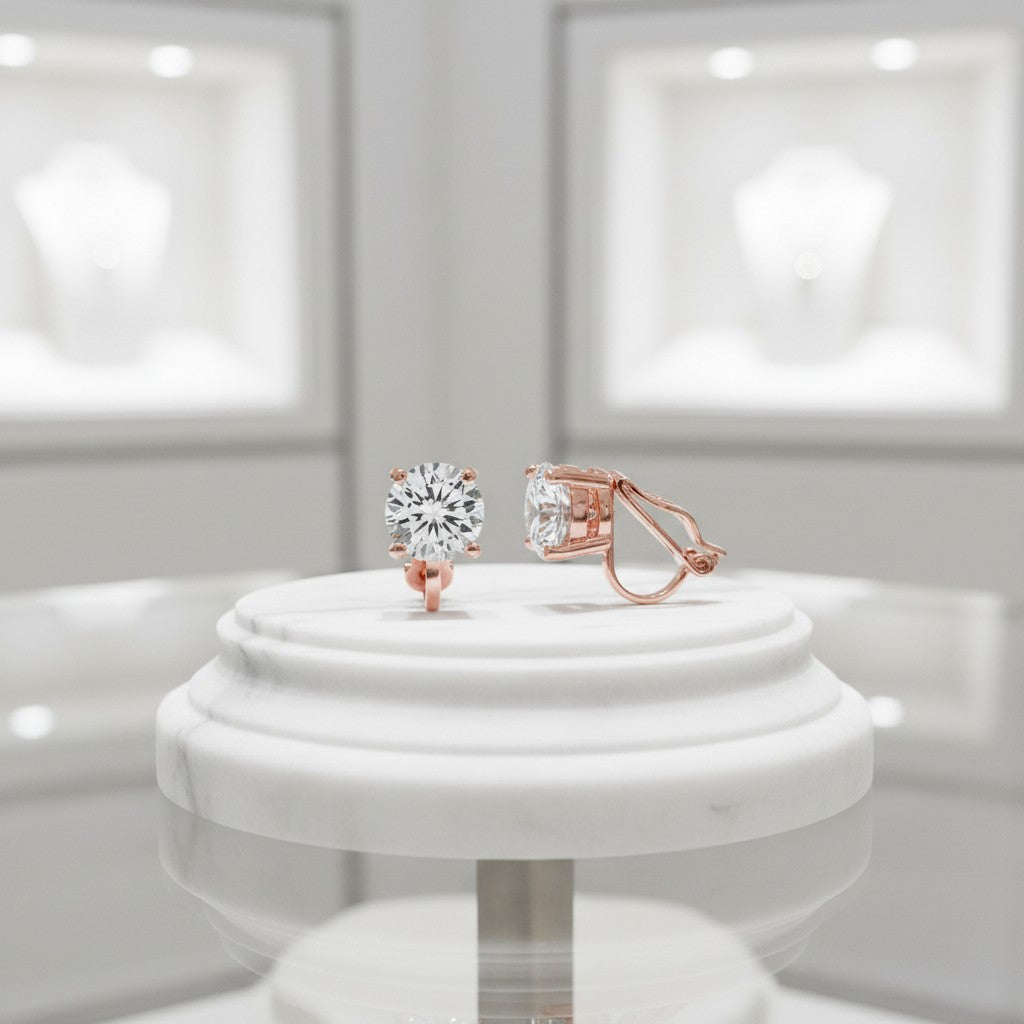 Cubic Zirconia Collection - 8mm CZ Solitaire - Clip-on Earrings - CZER380 (Rose Gold)