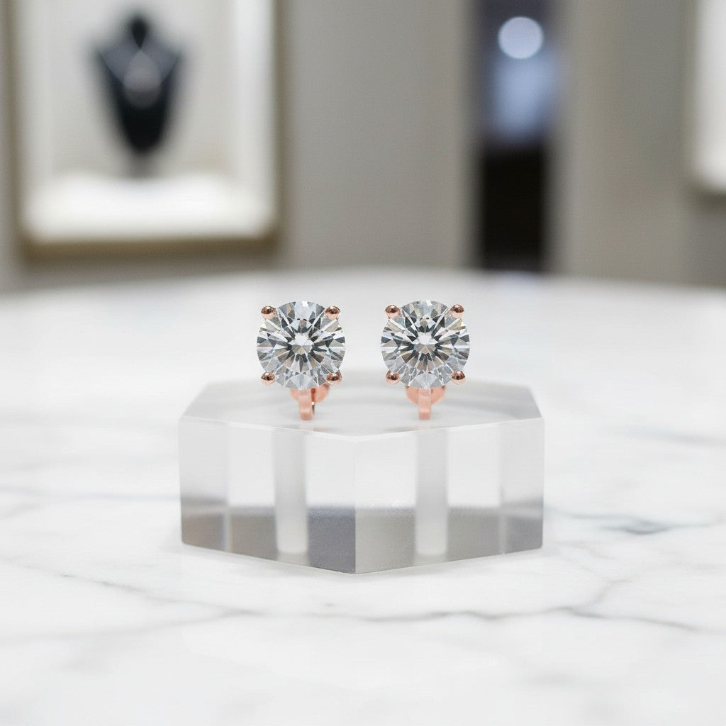 Cubic Zirconia Collection - 8mm CZ Solitaire - Clip-on Earrings - CZER380 (Rose Gold)
