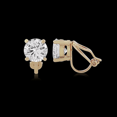 CUBIC ZIRCONIA COLLECTION -  CZ SOLITAIRE - CLIP-ON EARRINGS - CZER380 (GOLD)