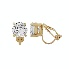 CUBIC ZIRCONIA COLLECTION -  CZ SOLITAIRE - CLIP-ON EARRINGS - CZER380 (GOLD)