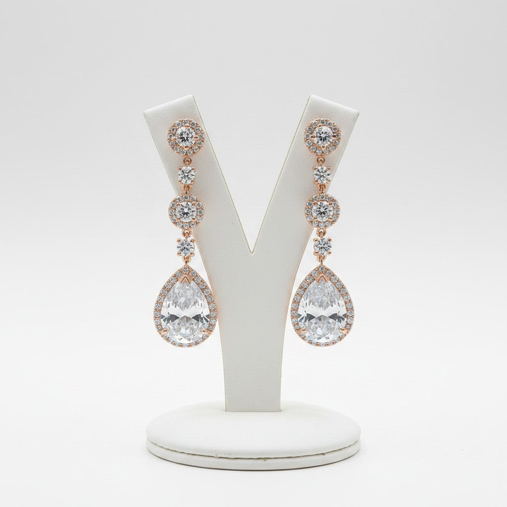CUBIC ZIRCONIA COLLECTION - ETERNALLY CRYSTAL EARRINGS - (ROSE GOLD)- ER317 RG