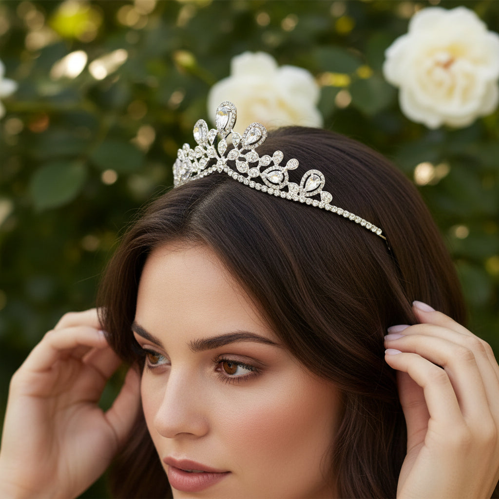 CUBIC ZIRCONIA COLLECTION - CHIC GEM TIARA -AHB250 SILVER