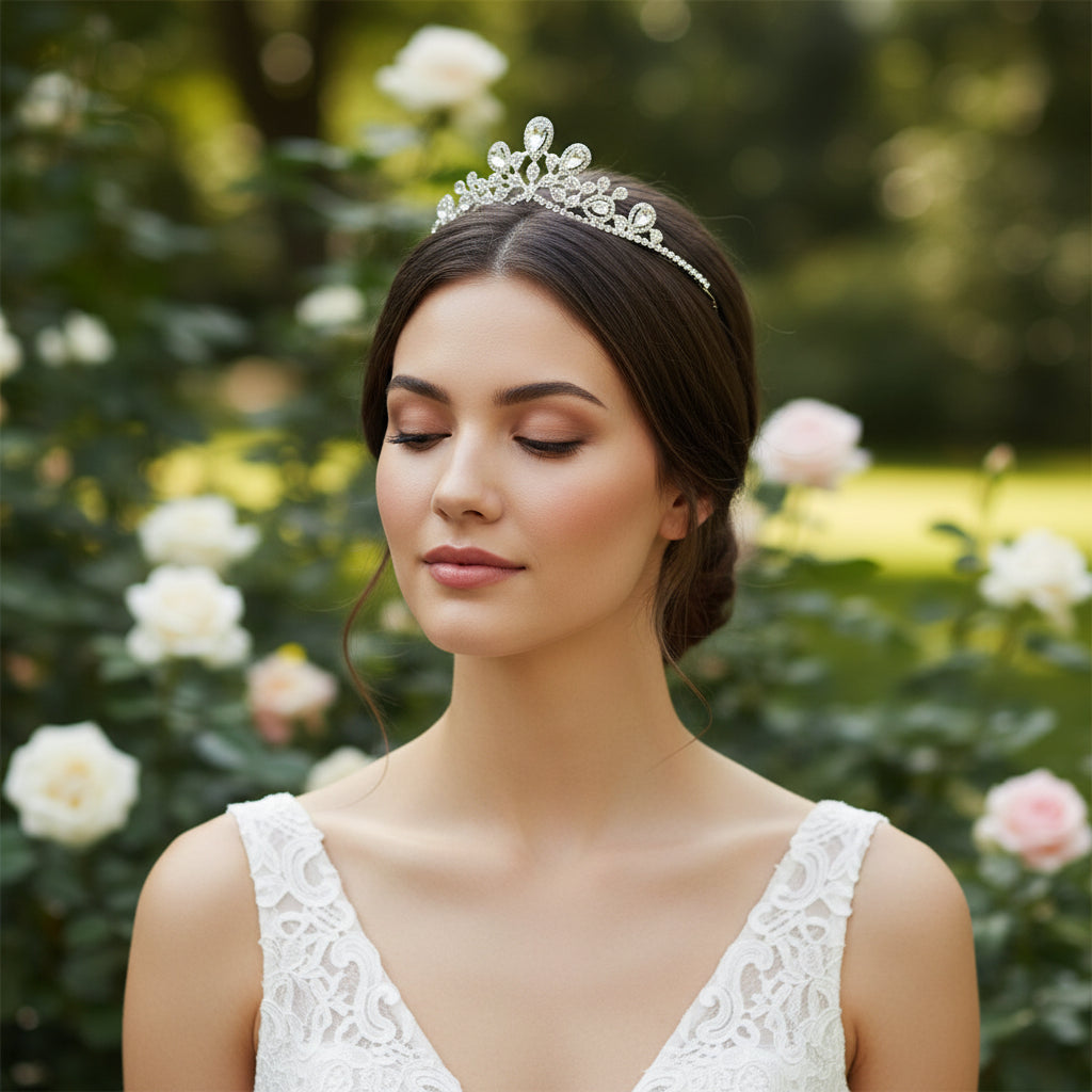 CUBIC ZIRCONIA COLLECTION - CHIC GEM TIARA -AHB250 SILVER