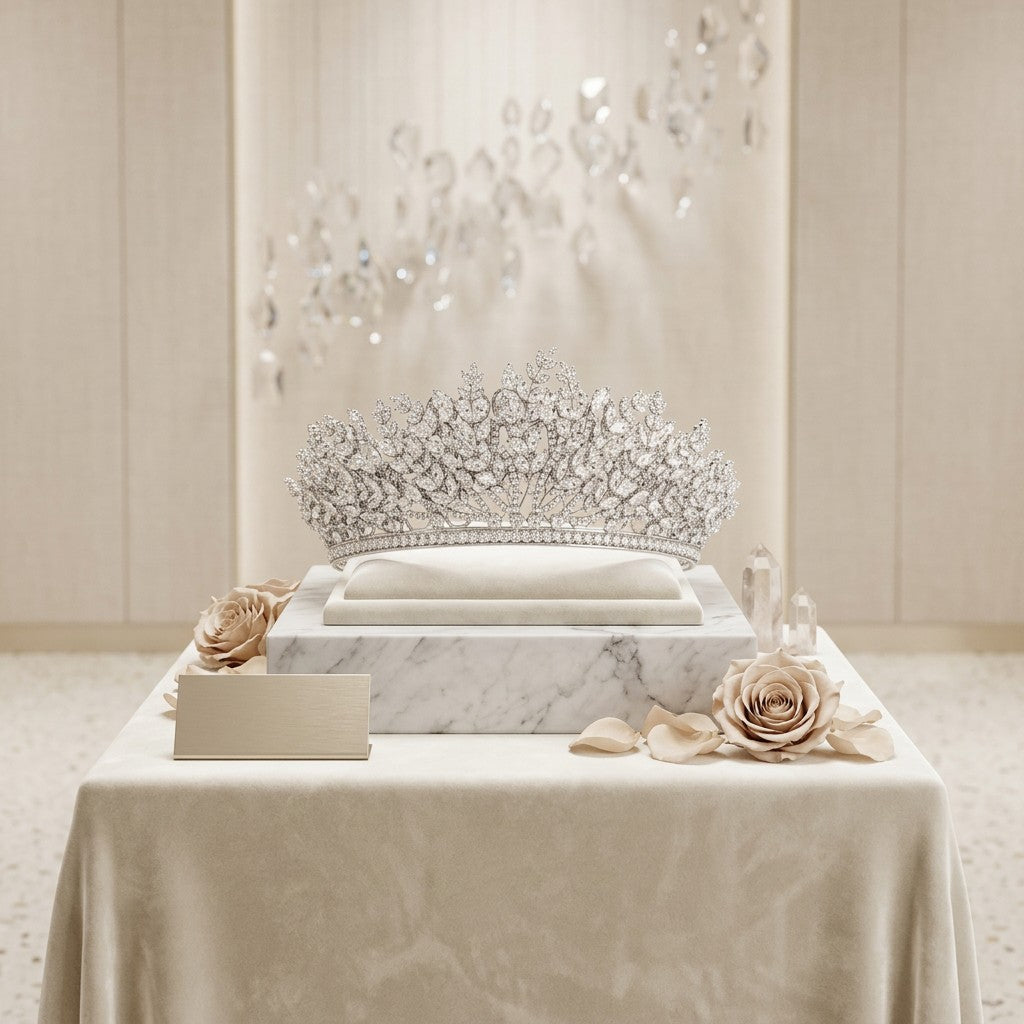 CUBIC ZIRCONIA COLLECTION - LUXE STATEMENT TIARA - AHB251 SILVER