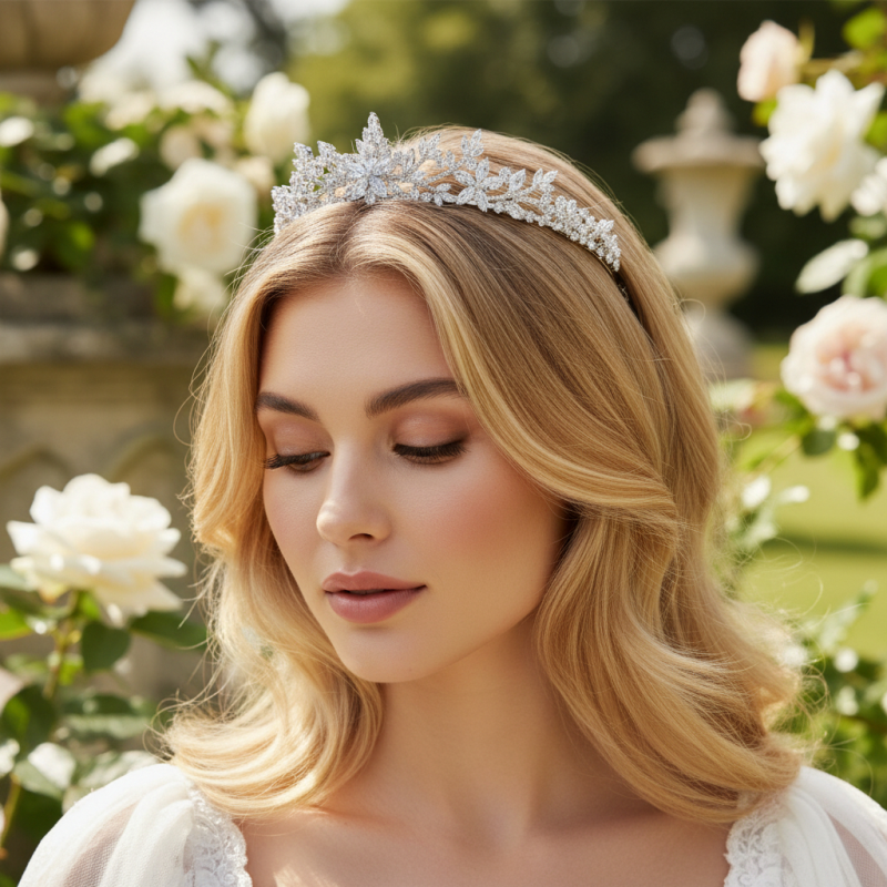 CUBIC ZIRCONIA COLLECTION - CRYSTAL ALLURE TIARA - AHB253 SILVER