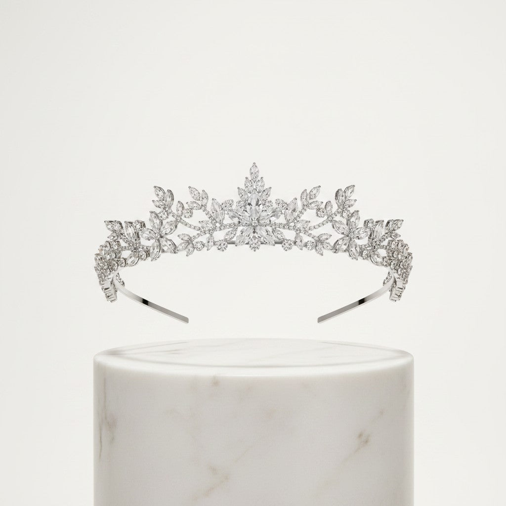 CUBIC ZIRCONIA COLLECTION - CRYSTAL ALLURE TIARA - AHB253 SILVER