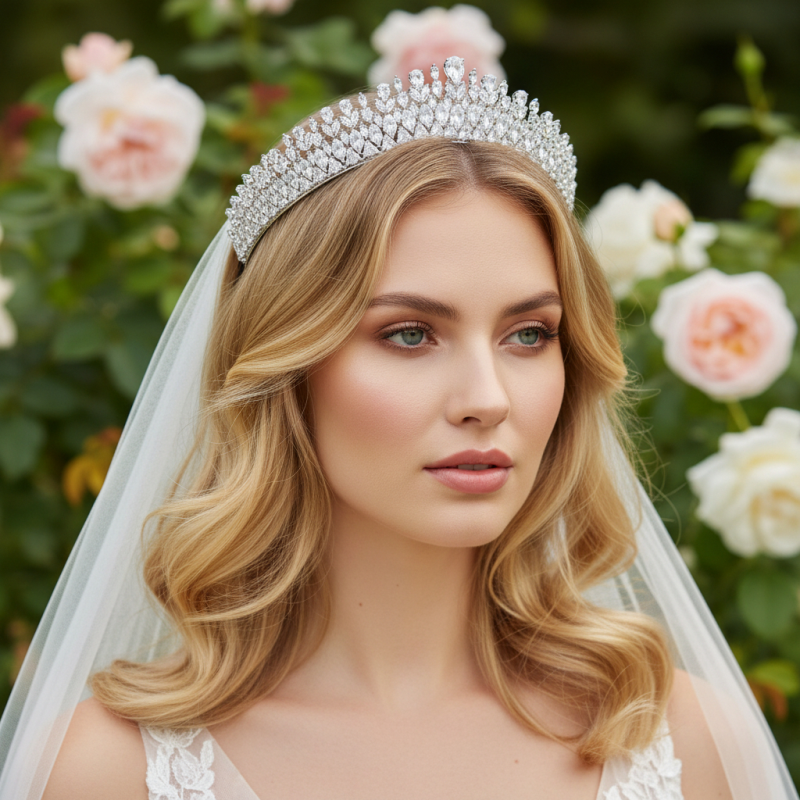 CUBIC ZIRCONIA COLLECTION - STARLET GLAM TIARA - AHB254 SILVER