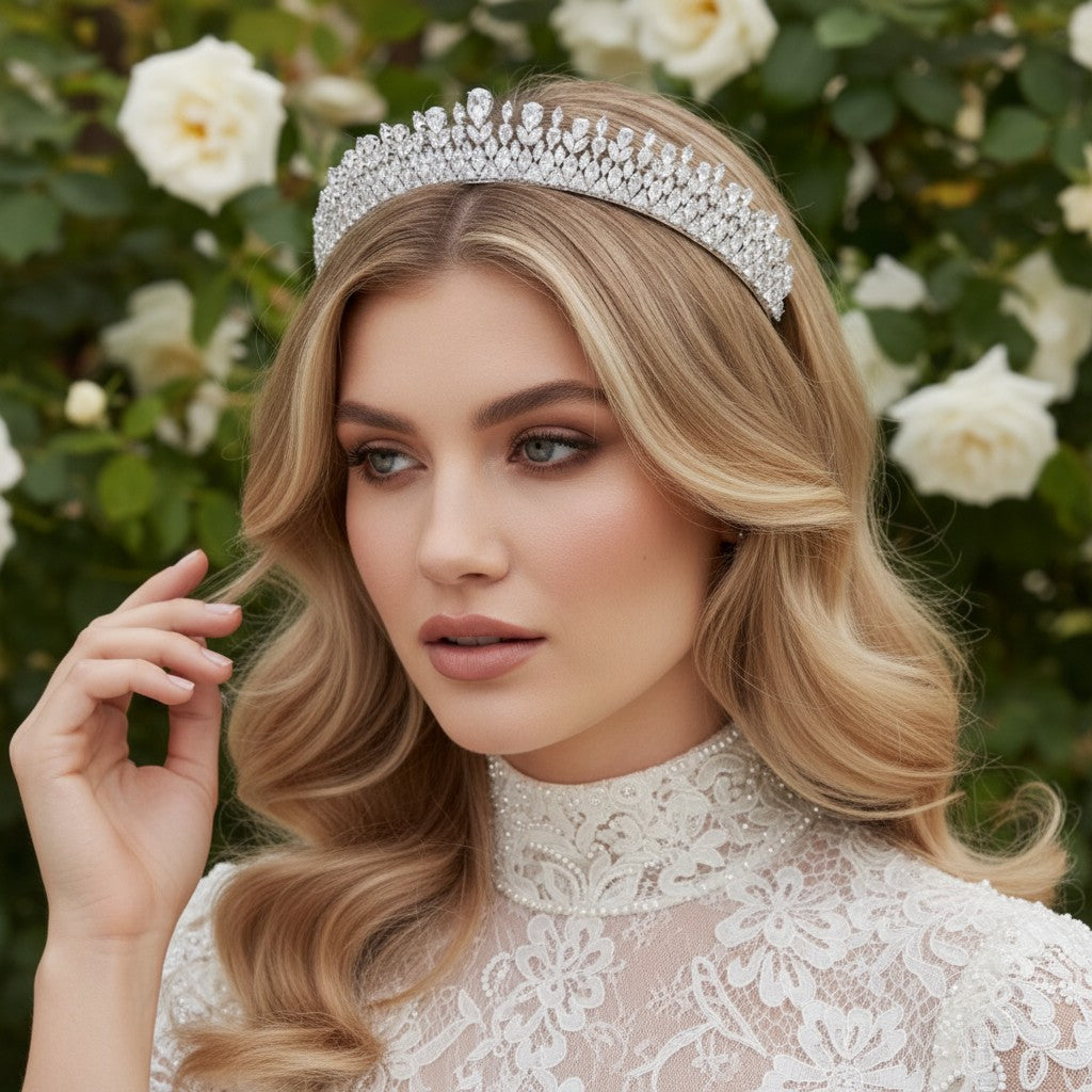 CUBIC ZIRCONIA COLLECTION - STARLET GLAM TIARA - AHB254 SILVER