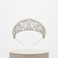 ATHENA COLLECTION - MAJESTIC PEARL TIARA - AHB255 GOLD
