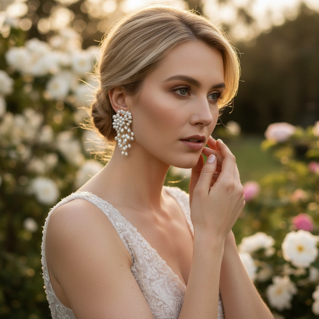 ATHENA COLLECTION - STATEMENT CLUSTER PEARL EARRINGS - CZER941 GOLD