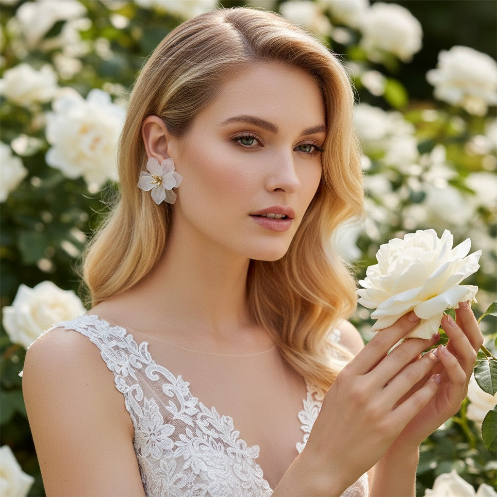 ATHENA COLLECTION - STATEMENT FLOWER EARRINGS - CZER5011 WHITE