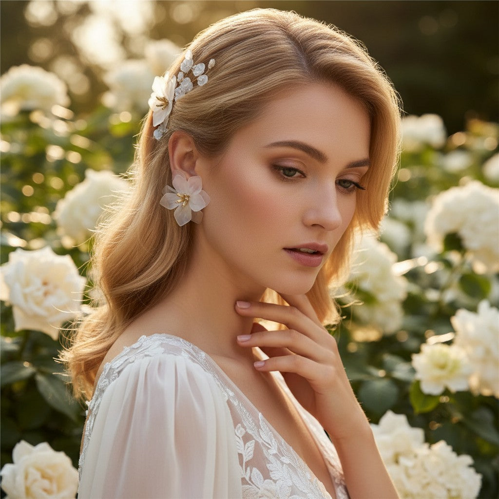 ATHENA COLLECTION - STATEMENT FLOWER EARRINGS - CZER5011 WHITE
