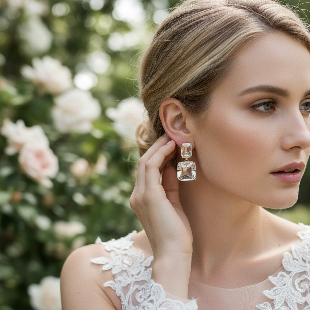 ATHENA COLLECTION - GOLD CRYSTAL DROP EARRINGS - CZER944 GOLD