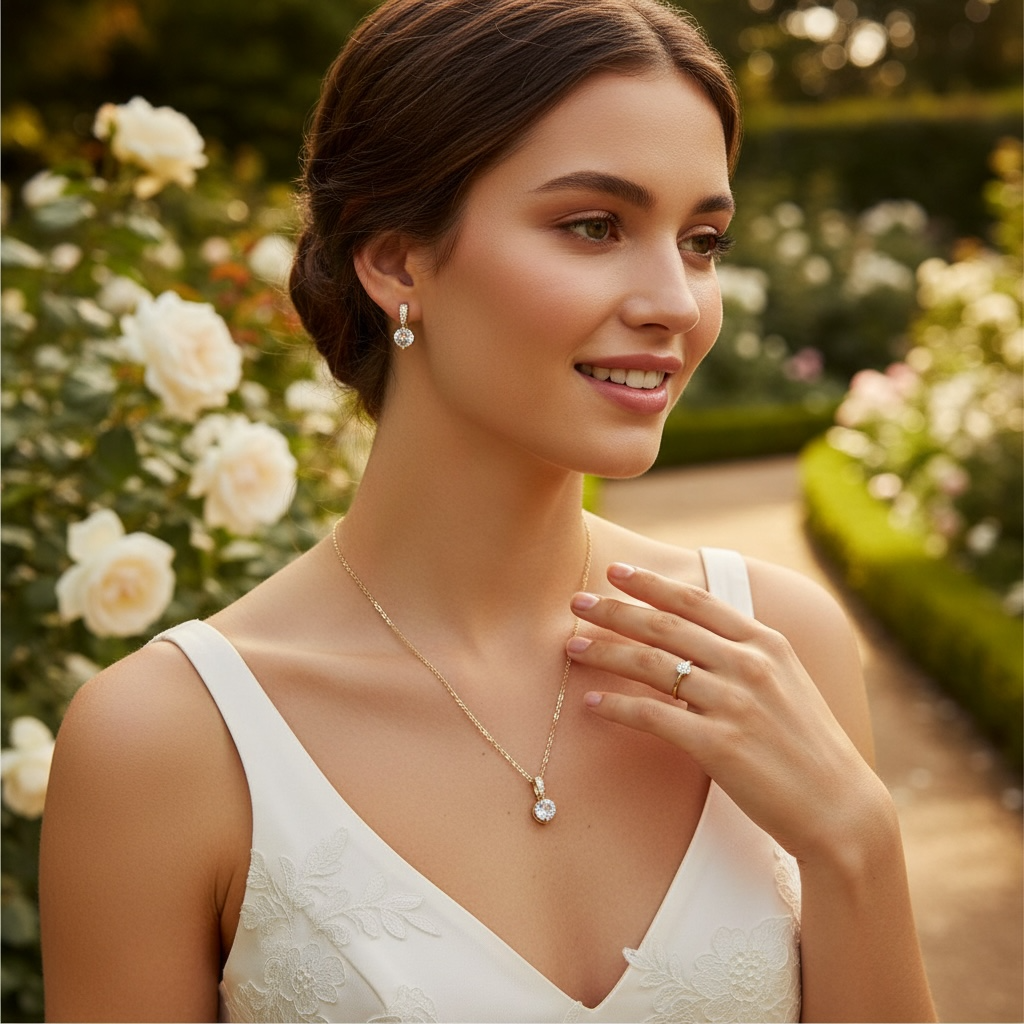 CZ COLLECTION - CLASSIC CRYSTAL NECKLACE SET - CZNK18 GOLD