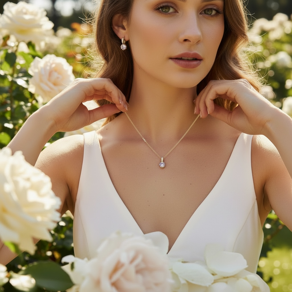 CZ COLLECTION - CLASSIC CRYSTAL NECKLACE SET - CZNK18 GOLD
