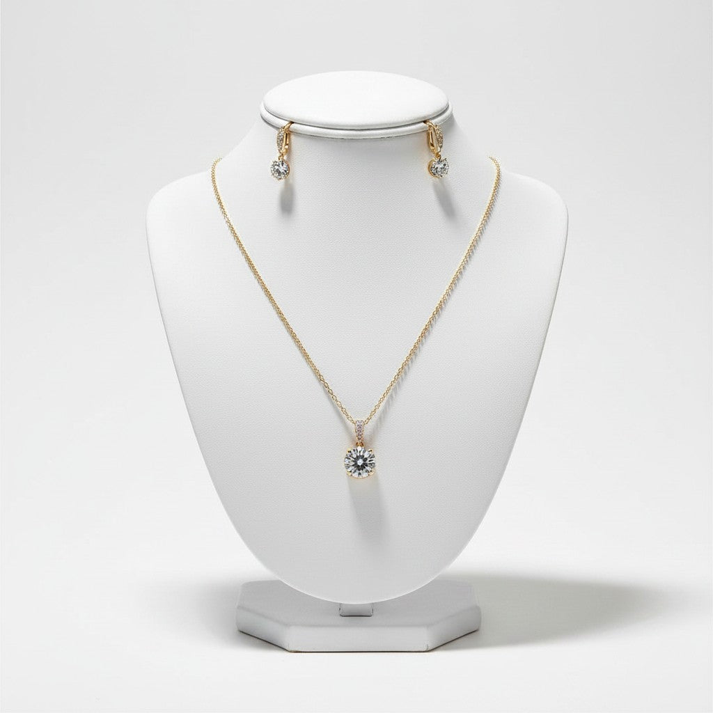 CZ COLLECTION - CLASSIC CRYSTAL NECKLACE SET - CZNK18 GOLD