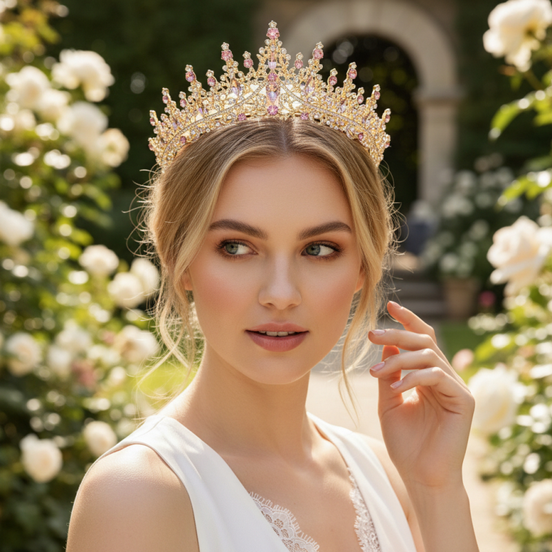CUBIC ZIRCONIA COLLECTION - PROM ELEGANCE TIARA - PINK