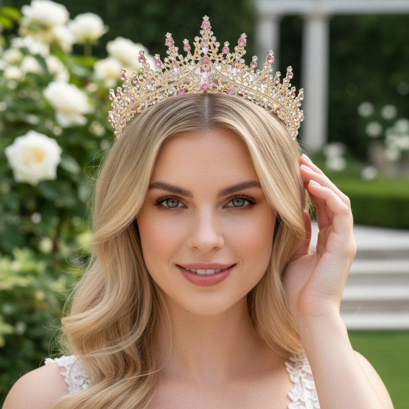 CUBIC ZIRCONIA COLLECTION - PROM ELEGANCE TIARA - PINK