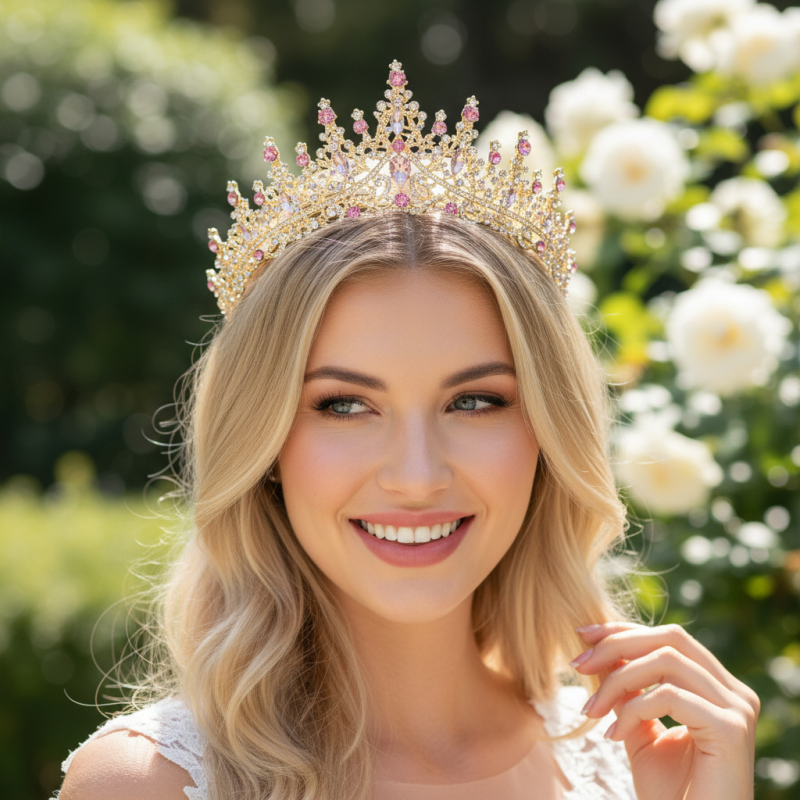 CUBIC ZIRCONIA COLLECTION - PROM ELEGANCE TIARA - PINK
