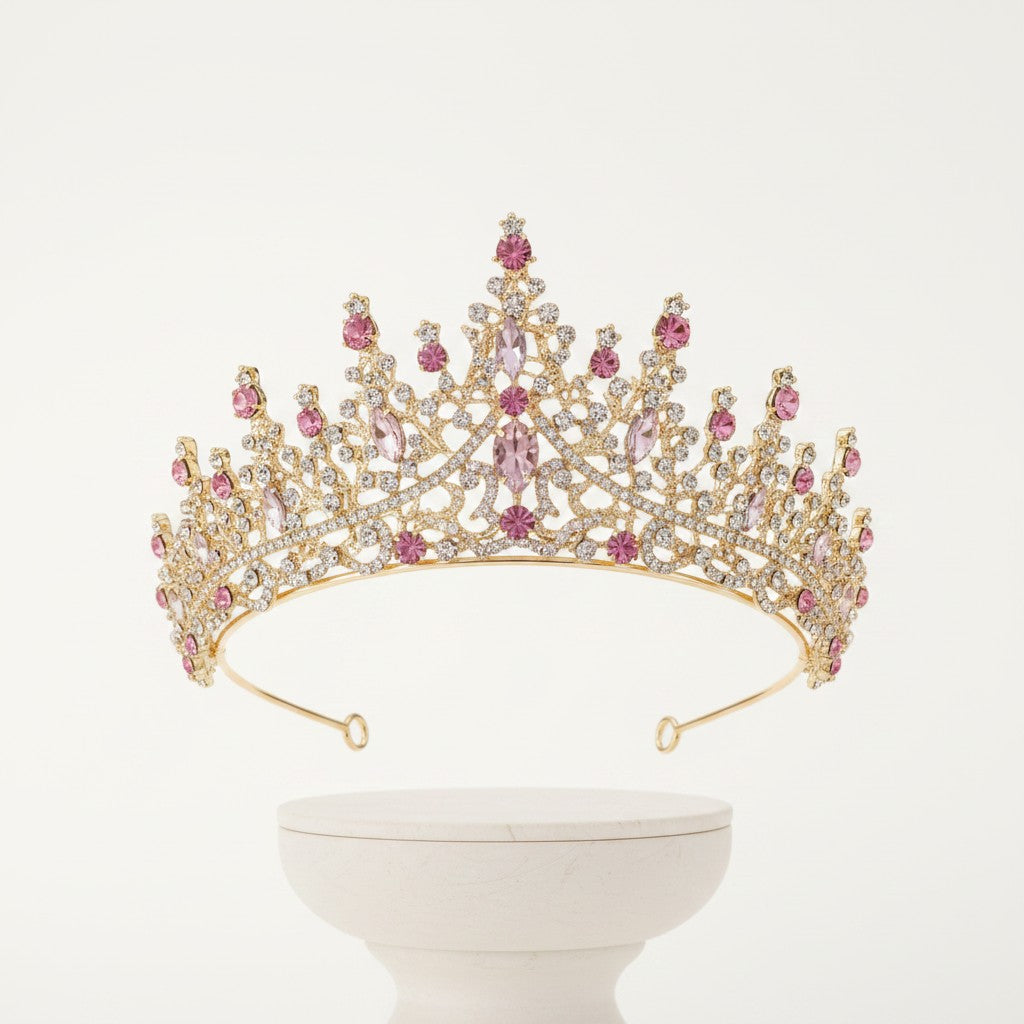 CUBIC ZIRCONIA COLLECTION - PROM ELEGANCE TIARA - PINK