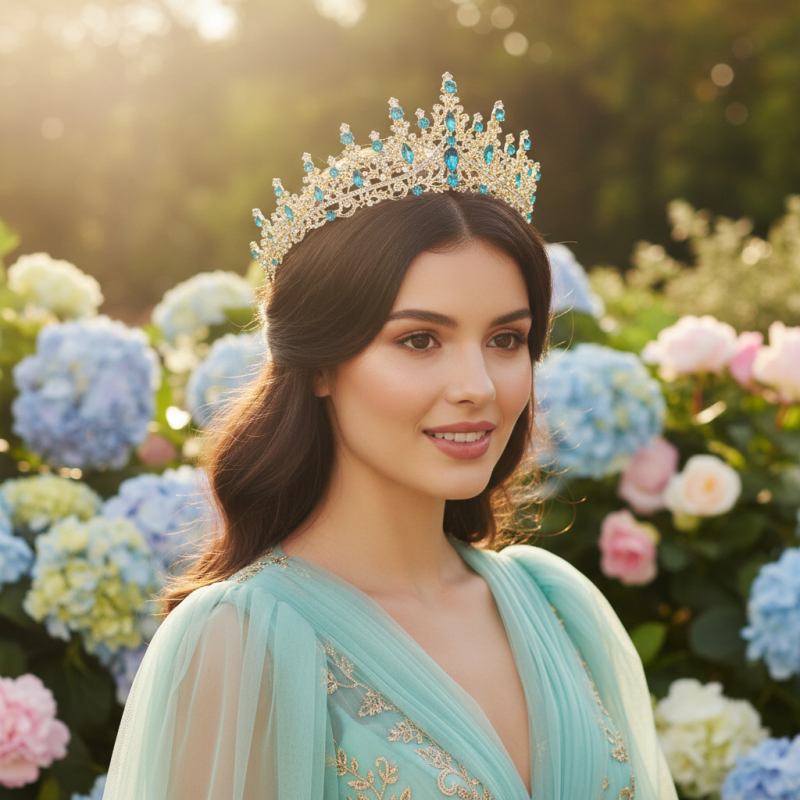 CUBIC ZIRCONIA COLLECTION - PROM ELEGANCE TIARA - BLUE
