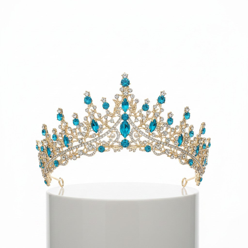 CUBIC ZIRCONIA COLLECTION - PROM ELEGANCE TIARA - BLUE
