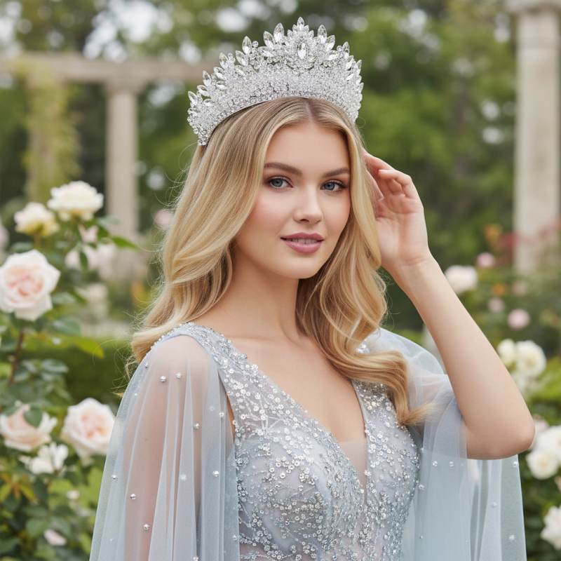 CUBIC ZIRCONIA COLLECTION - LUXE STATEMENT TIARA - AHB257 SILVER