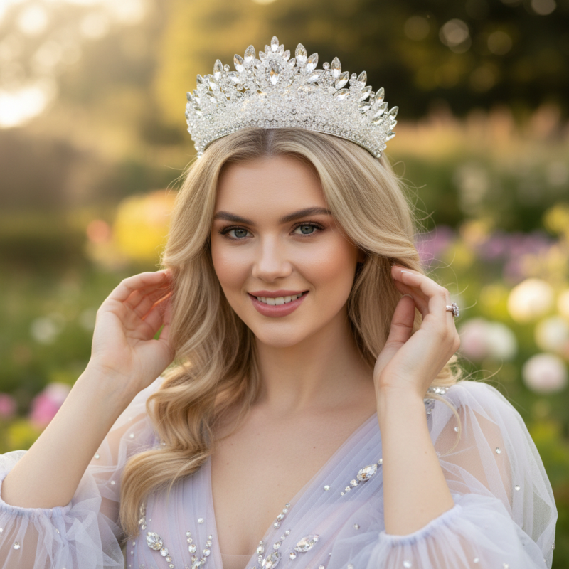 CUBIC ZIRCONIA COLLECTION - LUXE STATEMENT TIARA - AHB257 SILVER