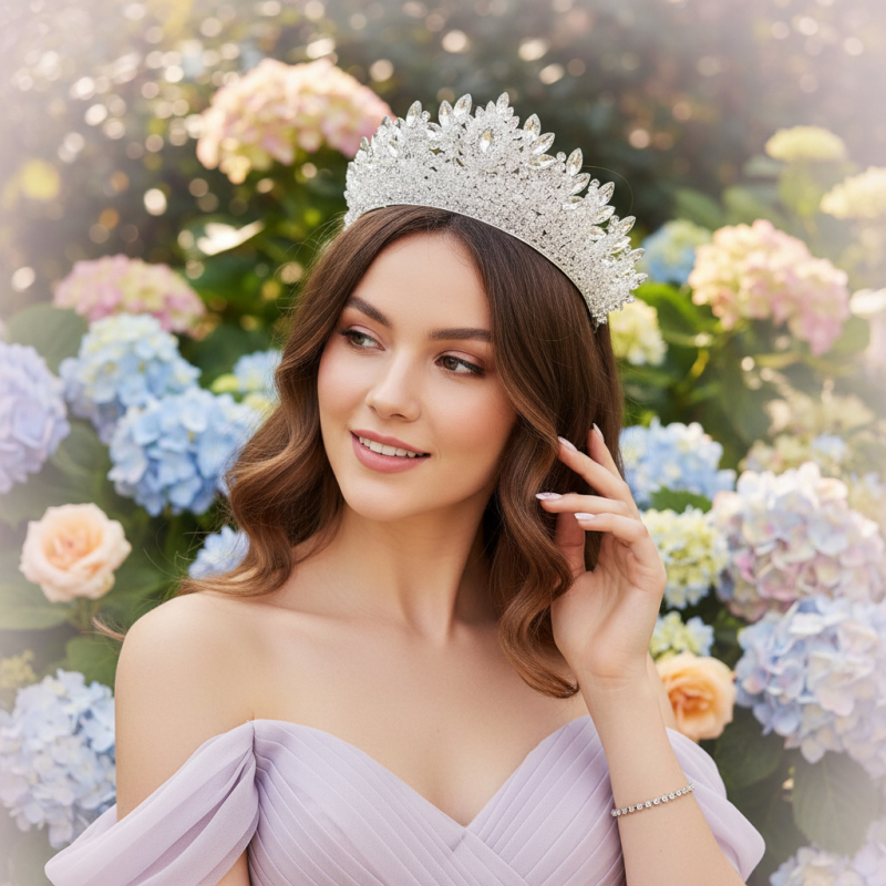 CUBIC ZIRCONIA COLLECTION - LUXE STATEMENT TIARA - AHB257 SILVER