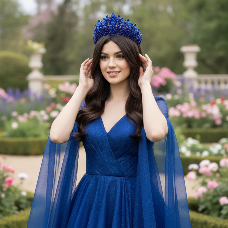 CZ COLLECTION - LUXE STATEMENT TIARA - AHB257 BLUE