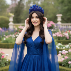 CZ COLLECTION - LUXE STATEMENT TIARA - AHB257 BLUE