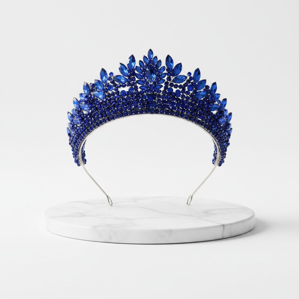 CZ COLLECTION - LUXE STATEMENT TIARA - AHB257 BLUE