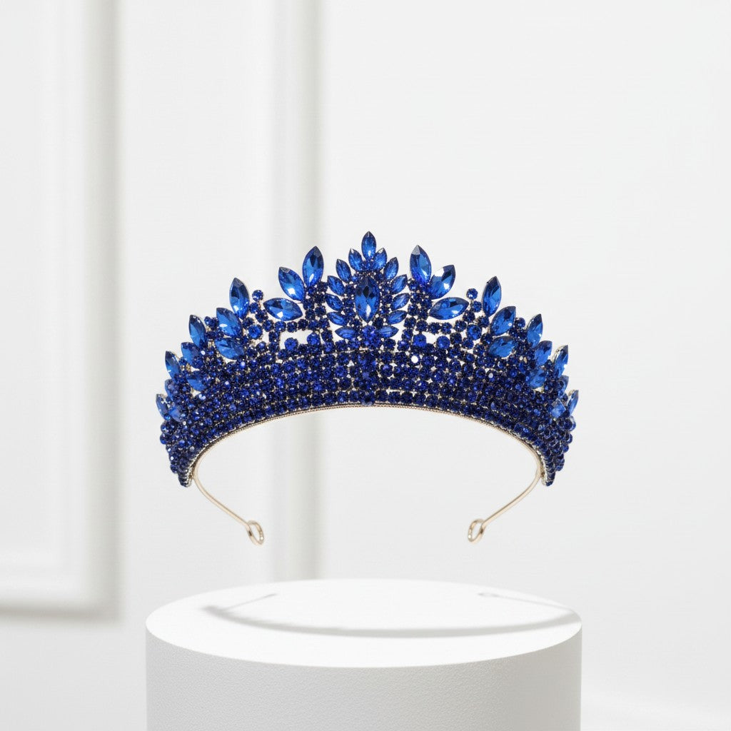 CZ COLLECTION - LUXE STATEMENT TIARA - AHB257 BLUE