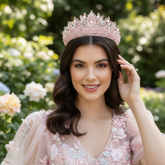 CUBIC ZIRCONIA COLLECTION - LUXE STATEMENT TIARA - AHB257 PINK