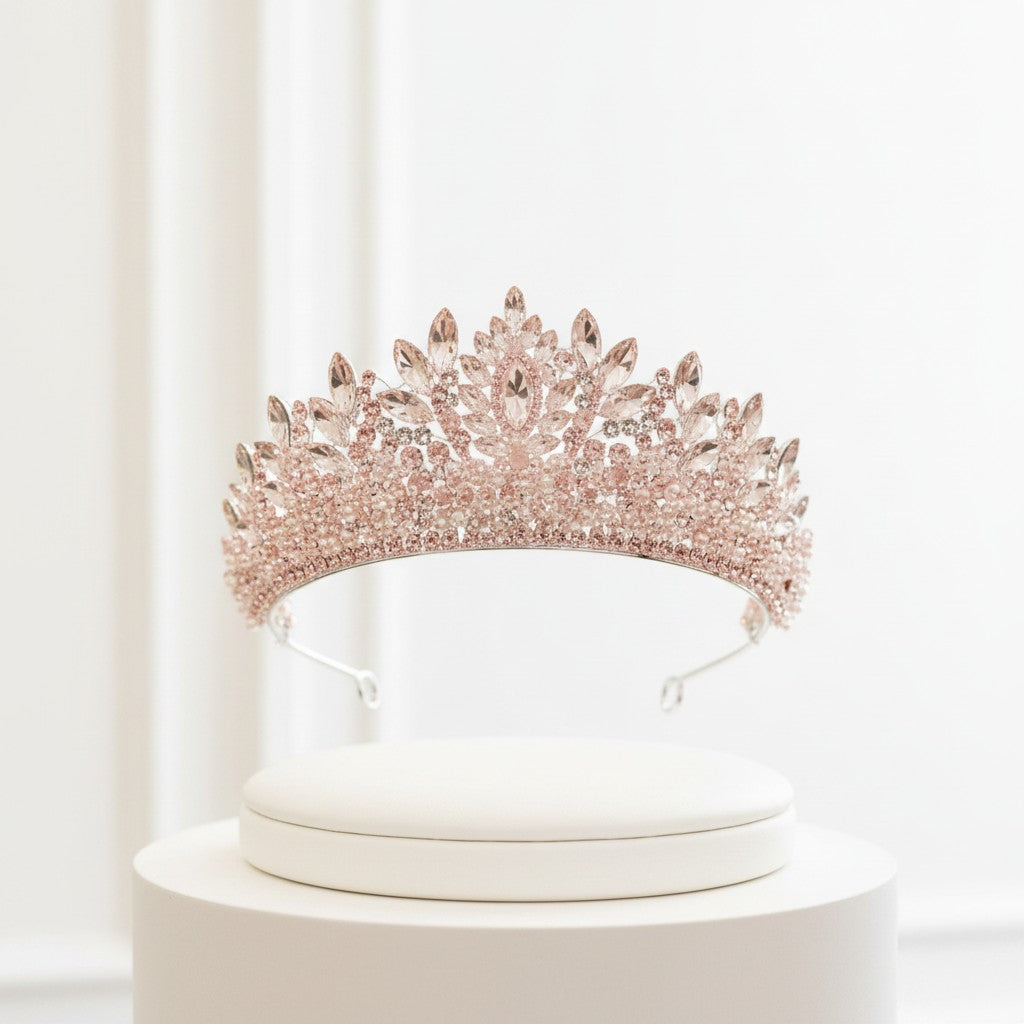 CUBIC ZIRCONIA COLLECTION - LUXE STATEMENT TIARA - AHB257 PINK