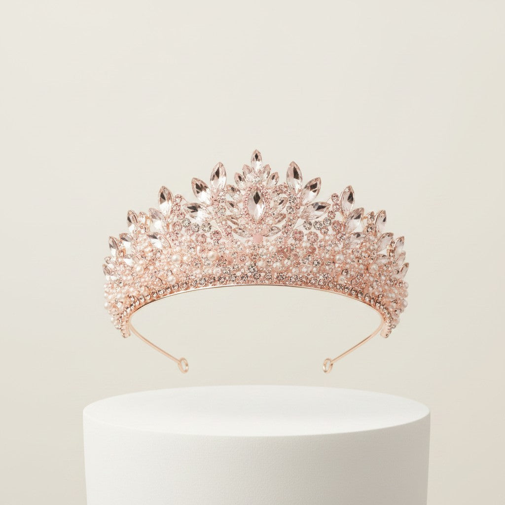 CUBIC ZIRCONIA COLLECTION - LUXE STATEMENT TIARA - AHB257 PINK