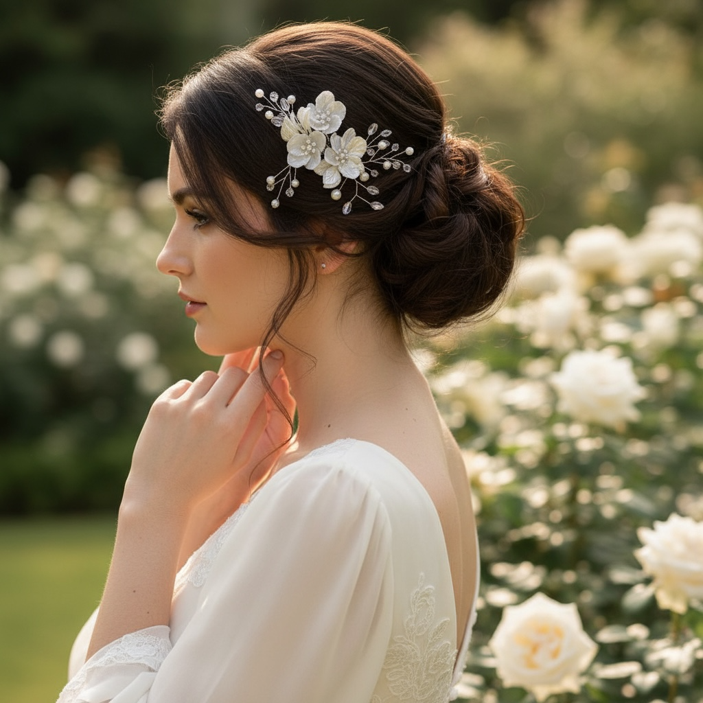 ATHENA COLLECTION - PEARLY FLOWER HEADPIECE - HC313 SILVER