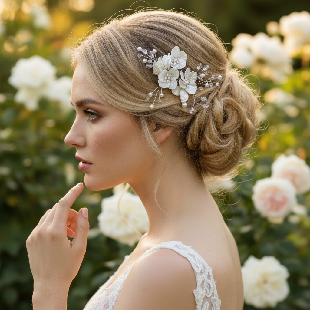 ATHENA COLLECTION - PEARLY FLOWER HEADPIECE - HC313 SILVER