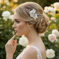 ATHENA COLLECTION - PEARLY FLOWER HEADPIECE - HC313 SILVER