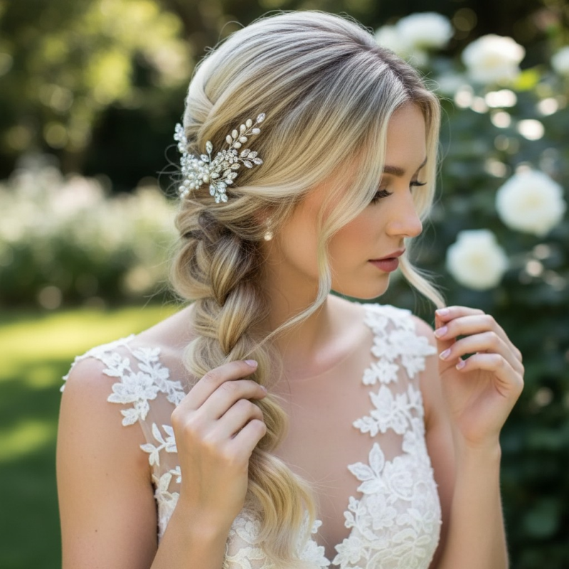 ATHENA COLLECTION - EXQUISITE FRESHWATER PEARL HAIR COMB -HC316 SILVER