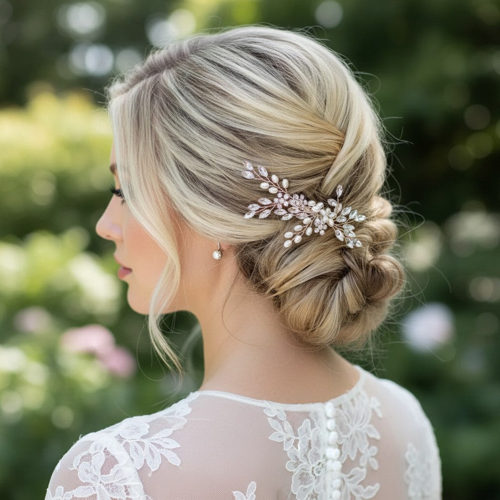 ATHENA COLLECTION - EXQUISITE FRESHWATER PEARL HAIR COMB -HC316 ROSE GOLD