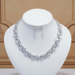 CUBIC ZIRCONIA COLLECTION - STARLET CRYSTAL NECKLACE SET - CZNK293 SILVER